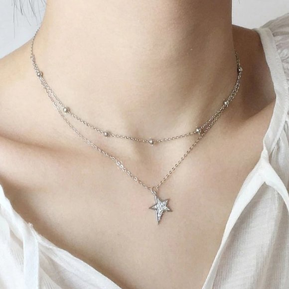 Jewelry - NEW 925 Sterling Silver Diamond Star Necklace G